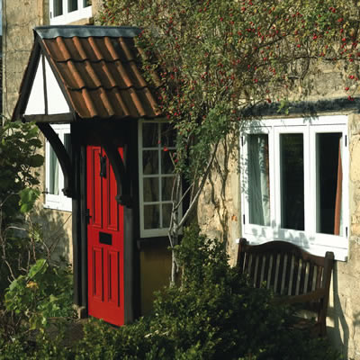 Country cottage front door and porch
