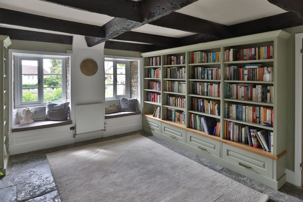 Bespoke, hand built, fitted library bookcases
